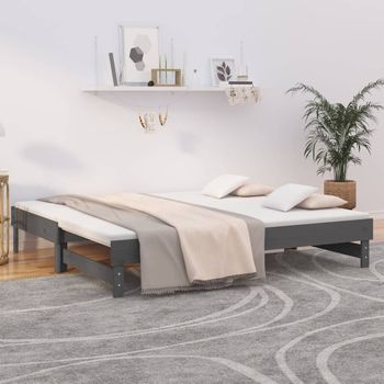 Sofá Cama | Cama Para Adultos Extraíble Madera Maciza De Pino Gris 2x(90x190) Cm Cfw714286