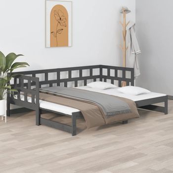 Sofá Cama | Cama Para Adultos Extraíble Madera Maciza De Pino Gris 2x(90x190) Cm Cfw760825