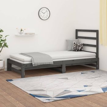 Sofá Cama | Cama Para Adultos Extraíble Madera Maciza De Pino Gris 2x(90x200) Cm Cfw898218