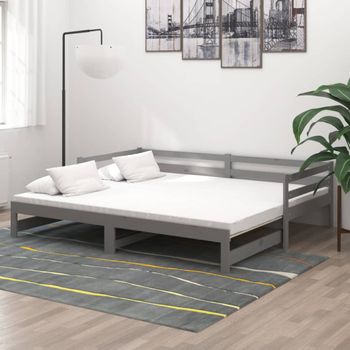 Sofá Cama | Cama Para Adultos Extraíble Madera Maciza De Pino Gris 2x(90x200) Cm Cfw230113