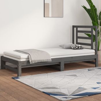 Sofá Cama | Cama Para Adultos Extraíble Madera Maciza De Pino Gris 2x(90x200) Cm Cfw971214