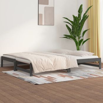 Sofá Cama | Cama Para Adultos Extraíble Madera Maciza De Pino Gris 2x(90x200) Cm Cfw909607