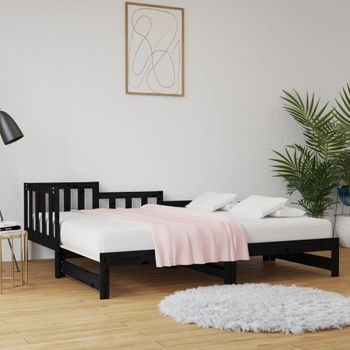 Sofá Cama | Cama Para Adultos Extraíble Madera Maciza De Pino Negro 2x(80x200) Cm Cfw535340