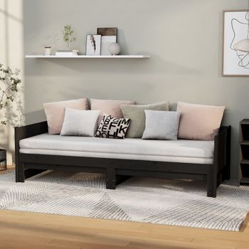 Sofá Cama | Cama Para Adultos Extraíble Madera Maciza De Pino Negro 2x(80x200) Cm Cfw589666