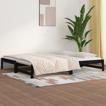 Sofá Cama | Cama Para Adultos Extraíble Madera Maciza De Pino Negro 2x(80x200) Cm Cfw216763