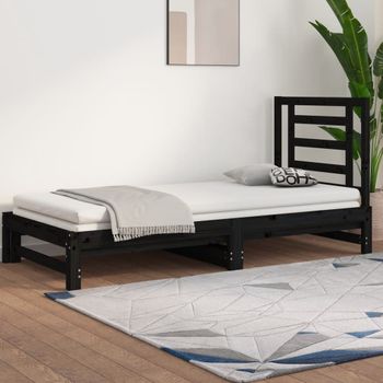 Sofá Cama | Cama Para Adultos Extraíble Madera Maciza De Pino Negro 2x(90x190) Cm Cfw537515