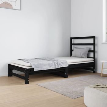 Sofá Cama | Cama Para Adultos Extraíble Madera Maciza De Pino Negro 2x(90x190) Cm Cfw340362