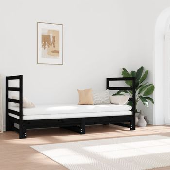 Sofá Cama | Cama Para Adultos Extraíble Madera Maciza De Pino Negro 2x(90x190) Cm Cfw527908