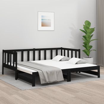 Sofá Cama | Cama Para Adultos Extraíble Madera Maciza De Pino Negro 2x(90x190) Cm Cfw281076