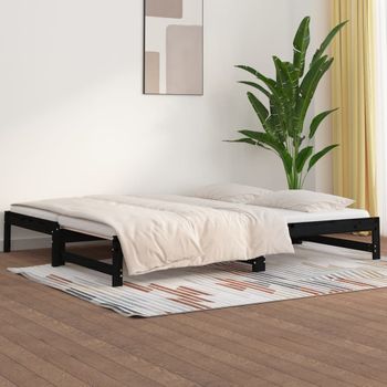 Sofá Cama | Cama Para Adultos Extraíble Madera Maciza De Pino Negro 2x(90x190) Cm Cfw259467