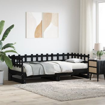 Sofá Cama | Cama Para Adultos Extraíble Madera Maciza De Pino Negro 2x(90x190) Cm Cfw164542