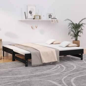 Sofá Cama | Cama Para Adultos Extraíble Madera Maciza De Pino Negro 2x(90x190) Cm Cfw832763