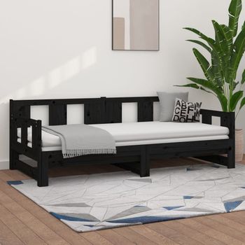 Sofá Cama | Cama Para Adultos Extraíble Madera Maciza De Pino Negro 2x(90x200) Cm Cfw318896