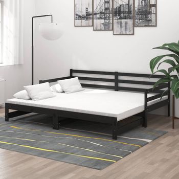 Sofá Cama | Cama Para Adultos Extraíble Madera Maciza De Pino Negro 2x(90x200) Cm Cfw807344