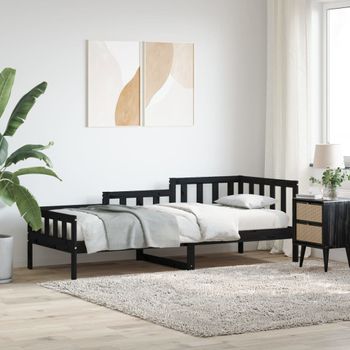 Sofá Cama | Cama Para Adultos Madera Maciza De Pino Negro 90x190 Cm Cfw740783