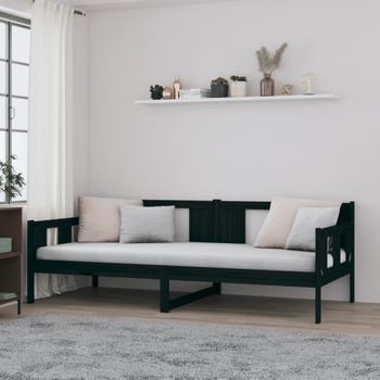 Sofá Cama | Cama Para Adultos Madera Maciza De Pino Negro 90x200 Cm Cfw865634