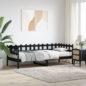 Sofá Cama | Cama Para Adultos Madera Maciza De Pino Negro 90x200 Cm Cfw406217