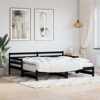 Sofá Cama | Cama Para Adultos Nido Madera Maciza De Pino Negro 90x190 Cm Cfw408483