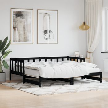 Sofá Cama | Cama Para Adultos Nido Madera Maciza De Pino Negro 90x190 Cm Cfw754595