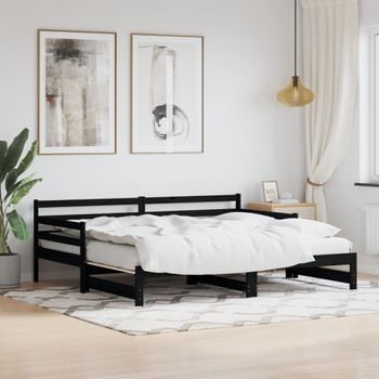 Sofá Cama | Cama Para Adultos Nido Madera Maciza De Pino Negro 90x200 Cm Cfw491546