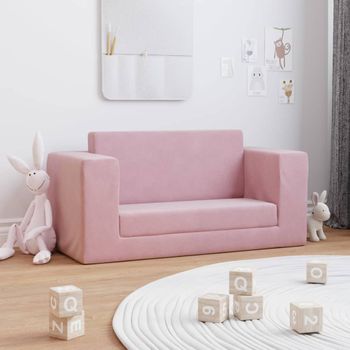 Sofá Cama Para Niños De 2 Plazas | Sofá De Salón | Sofá De Descanso Felpa Suave Rosa Cfw91641