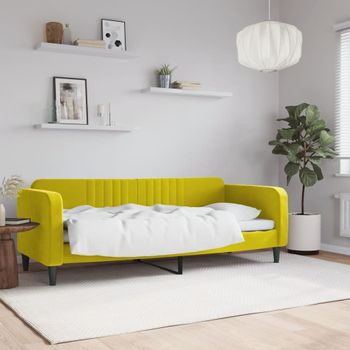 Sofá Cama | Cama Individual | Cama Para Adultos Terciopelo Amarillo 80x200 Cm Cfw70463