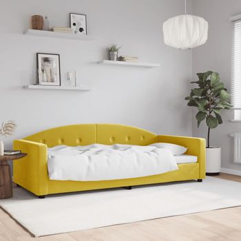 Sofá Cama | Cama Individual | Cama Para Adultos Terciopelo Amarillo 90x200 Cm Cfw32906