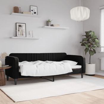 Sofá Cama | Cama Individual | Cama Para Adultos Terciopelo Negro 80x200 Cm Cfw87367