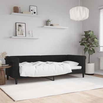 Sofá Cama | Cama Individual | Cama Para Adultos Terciopelo Negro 80x200 Cm Cfw65646