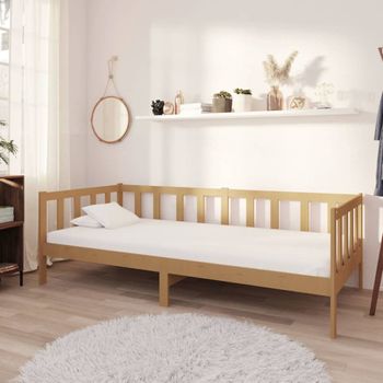 Sofá Cama | Cama Para Adultos Y Colchón Madera Pino Maciza Marrón Miel 90x200 Cm Cfw74206