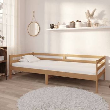 Sofá Cama | Cama Para Adultos Y Colchón Madera Pino Maciza Marrón Miel 90x200 Cm Cfw49989