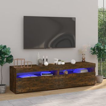 2 Uds Mueble Tv | Mueble De Salón | Armario Tv Con Luces Led Roble Ahumado 75x35x40 Cm Cfw776900