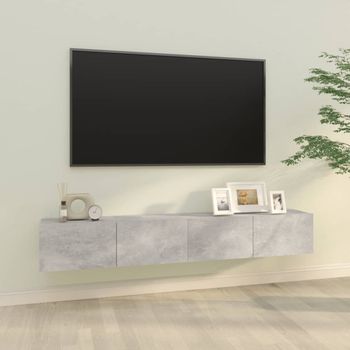 2 Uds Mueble Tv De Pared | Mueble De Salón | Armario Tv Madera Contrachapada Gris 100x30x30cm Cfw779333