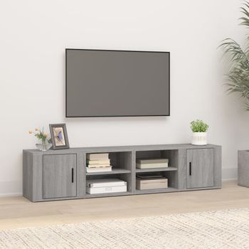 2 Uds Mueble Tv | Mueble De Salón | Armario Tv Madera Contrachapada Gris Sonoma 80x31,5x36 Cm Cfw779321