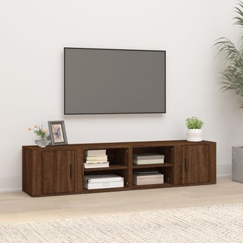 2 Uds Mueble Tv | Mueble De Salón | Armario Tv Madera Contrachapada Roble Marrón 80x31,5x36cm Cfw779323