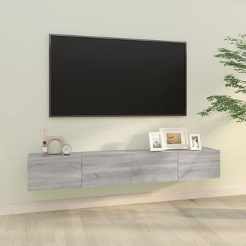 2 Uds Muebles Tv De Pared | Mueble De Salón | Armario Tv Madera Gris Sonoma 100x30x30 Cm Cfw780165