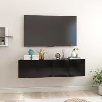 2 Uds Muebles Tv | Mueble De Salón | Armario Tv Colgantes Negro 60x30x30 Cm Cfw780260