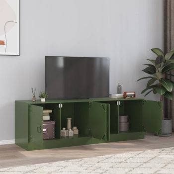 2 Uds Muebles Tv | Mueble De Salón | Armario Tv Acero Verde Oliva 67x39x44 Cm Cfw780670