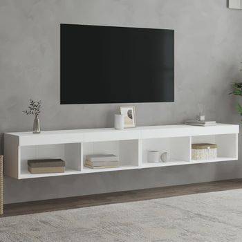 2 Uds Muebles Tv | Mueble De Salón | Armario Tv Con Luces Led Blanco 100x30x30 Cm Cfw780357