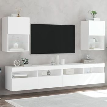 2 Uds Muebles Tv | Mueble De Salón | Armario Tv Con Luces Led Blanco 40,5x30x60 Cm Cfw780360