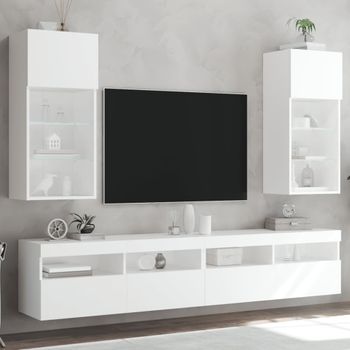 2 Uds Muebles Tv | Mueble De Salón | Armario Tv Con Luces Led Blanco 40,5x30x90 Cm Cfw780829