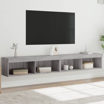 2 Uds Muebles Tv | Mueble De Salón | Armario Tv Con Luces Led Gris Sonoma 100x30x30 Cm Cfw780375