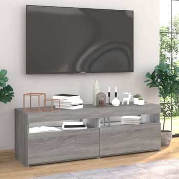 2 Uds Muebles Tv | Mueble De Salón | Armario Tv Con Luces Led Gris Sonoma 60x35x40 Cm Cfw780333