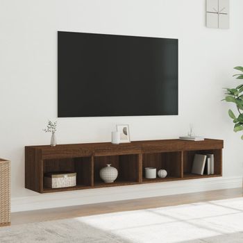 2 Uds Muebles Tv | Mueble De Salón | Armario Tv Con Luces Led Marrón Roble 80x30x30 Cm Cfw780384