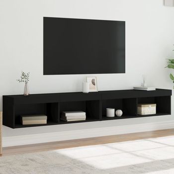 2 Uds Muebles Tv | Mueble De Salón | Armario Tv Con Luces Led Negro 100x30x30 Cm Cfw780385