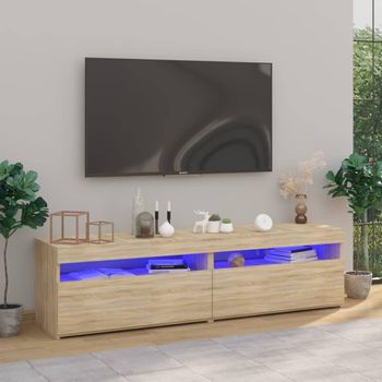 2 Uds Muebles Tv | Mueble De Salón | Armario Tv Con Luces Led Roble Sonoma 75x35x40 Cm Cfw780409