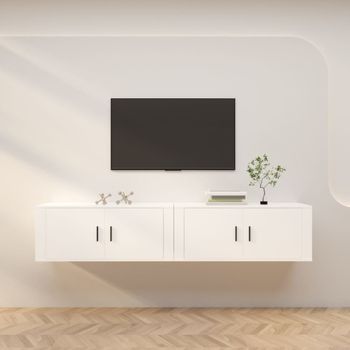 2 Uds Muebles Tv De Pared | Mueble De Salón | Armario Tv Blanco 100x34,5x40 Cm Cfw780841