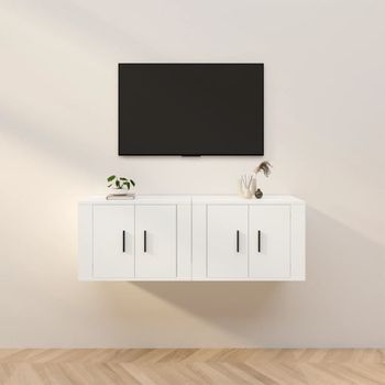 2 Uds Muebles Tv De Pared | Mueble De Salón | Armario Tv Blanco 57x34,5x40 Cm Cfw780844