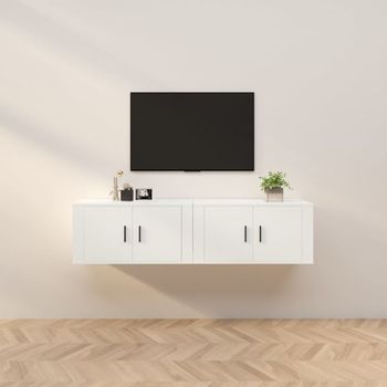 2 Uds Muebles Tv De Pared | Mueble De Salón | Armario Tv Blanco 80x34,5x40 Cm Cfw780846