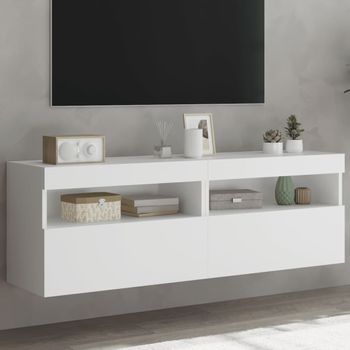 2 Uds Muebles Tv De Pared | Mueble De Salón | Armario Tv Con Luces Led Blanco 60x30x40 Cm Cfw780566